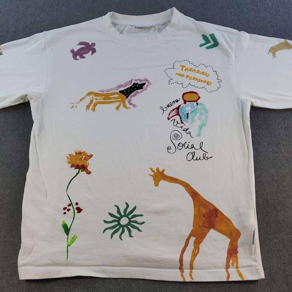 Desigual Embroidered animal Graphic 100% Cotton T-Shirt Size Small Mens